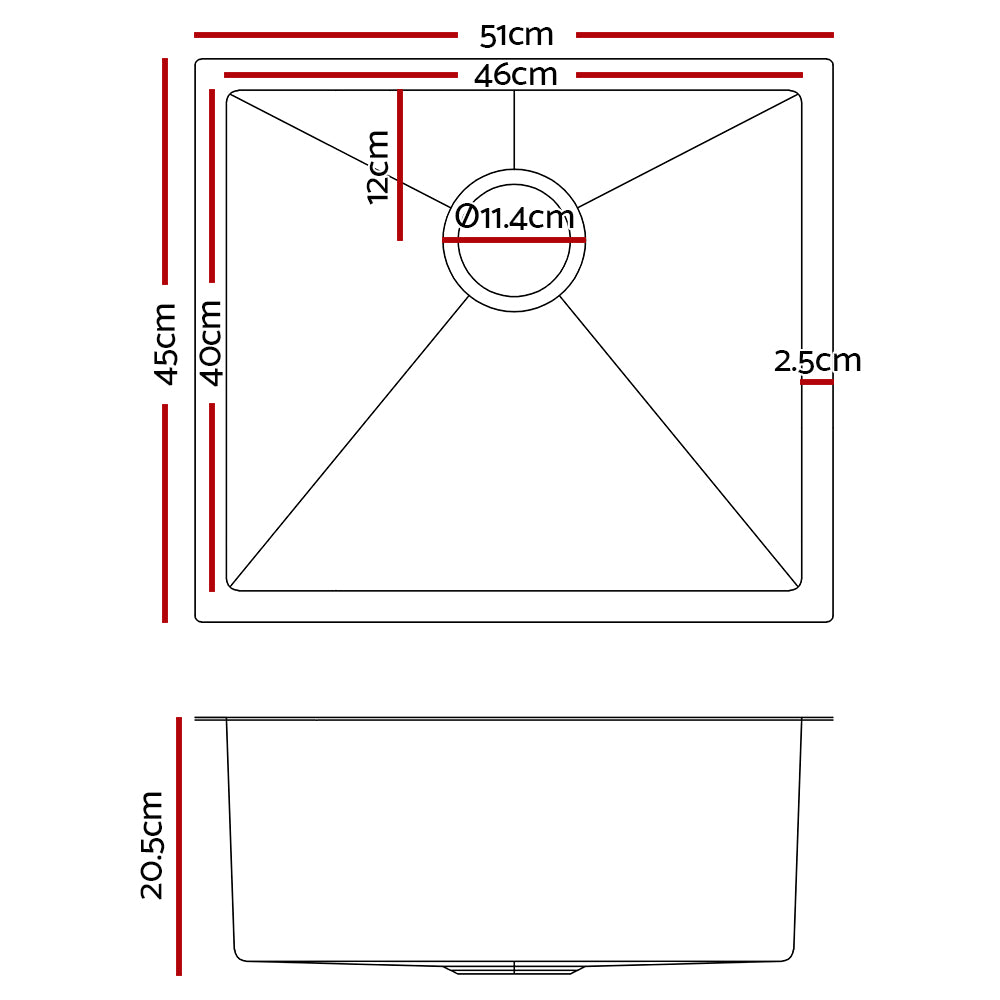 Cefito Kitchen Sink 51X45CM Stainless Steel Basin Single Bowl Silver-1