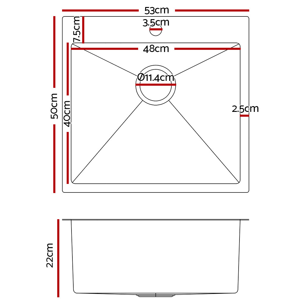 Cefito Kitchen Sink 53X50CM Stainless Steel Basin Single Bowl Silver-1