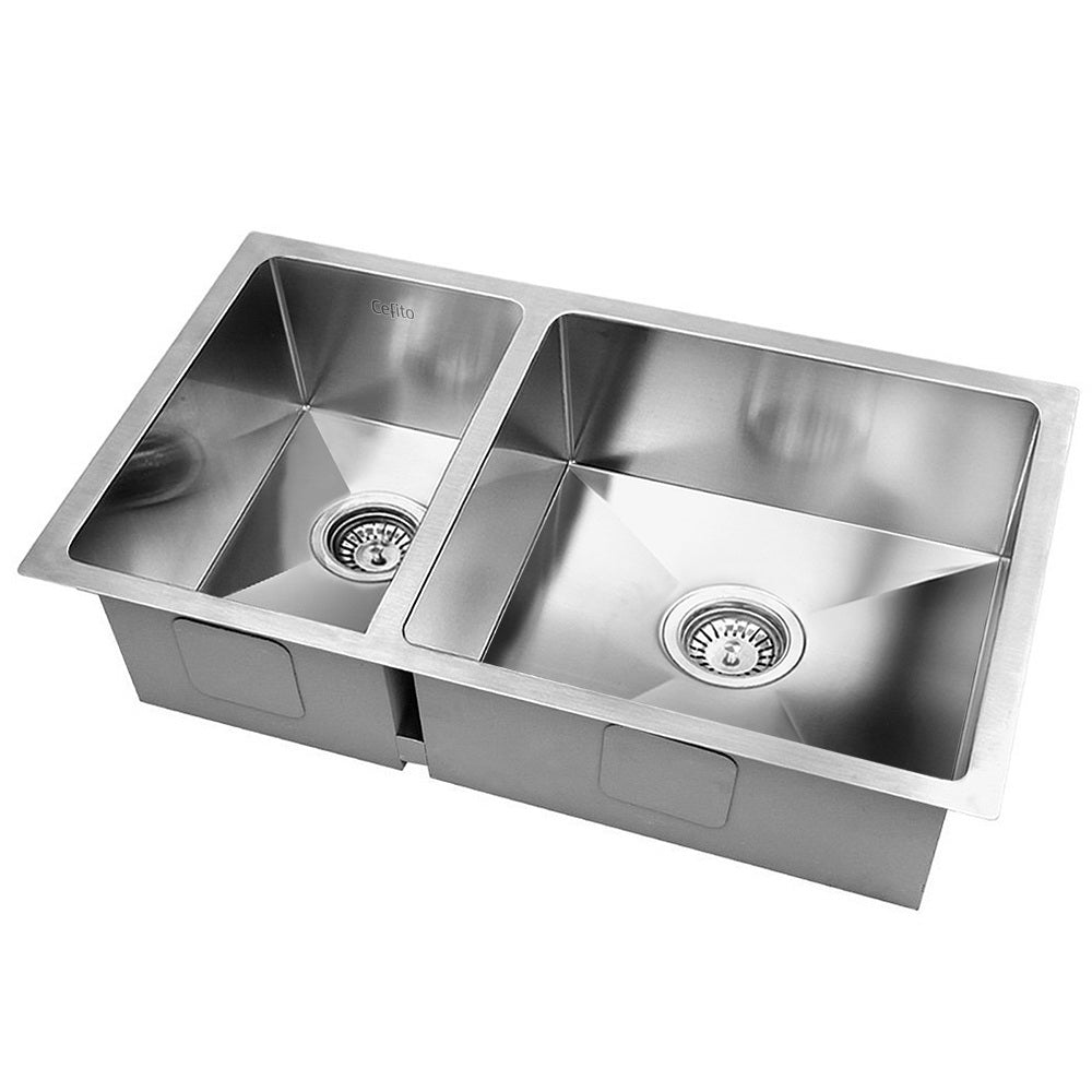 Cefito Kitchen Sink 71X45CM Stainless Steel Basin Double Bowl Silver-0