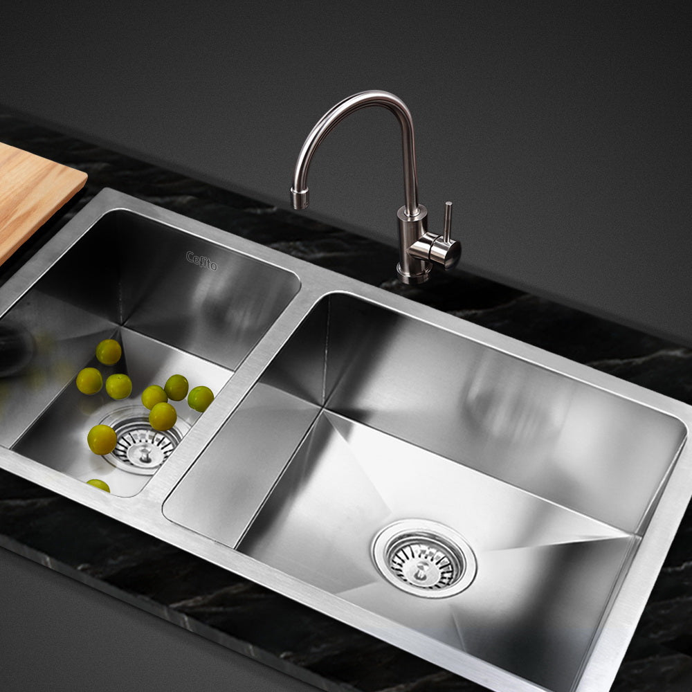 Cefito Kitchen Sink 71X45CM Stainless Steel Basin Double Bowl Silver-6