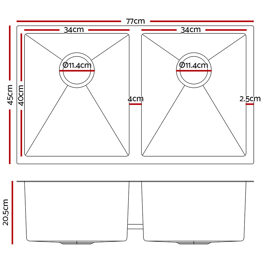 Cefito Kitchen Sink 77X45CM Stainless Steel Basin Double Bowl Silver-1