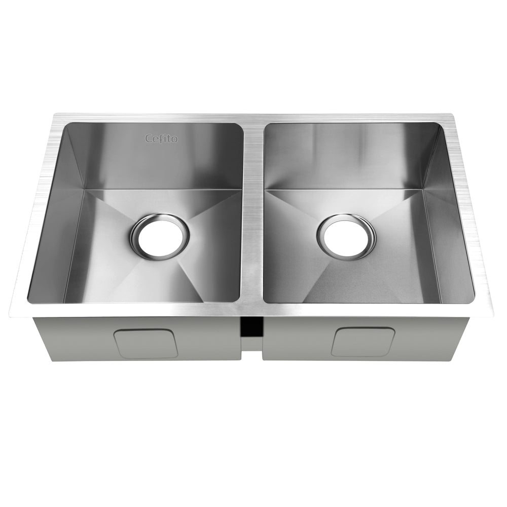 Cefito Kitchen Sink 77X45CM Stainless Steel Basin Double Bowl Silver-2