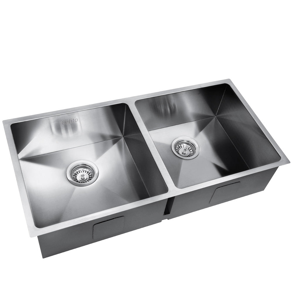 Cefito Kitchen Sink 86X44CM Stainless Steel Basin Double Bowl Silver-0