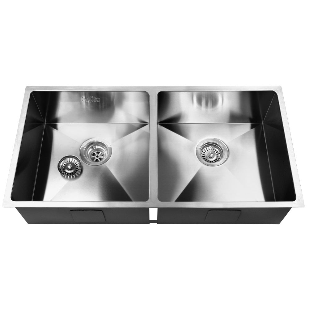 Cefito Kitchen Sink 86X44CM Stainless Steel Basin Double Bowl Silver-2