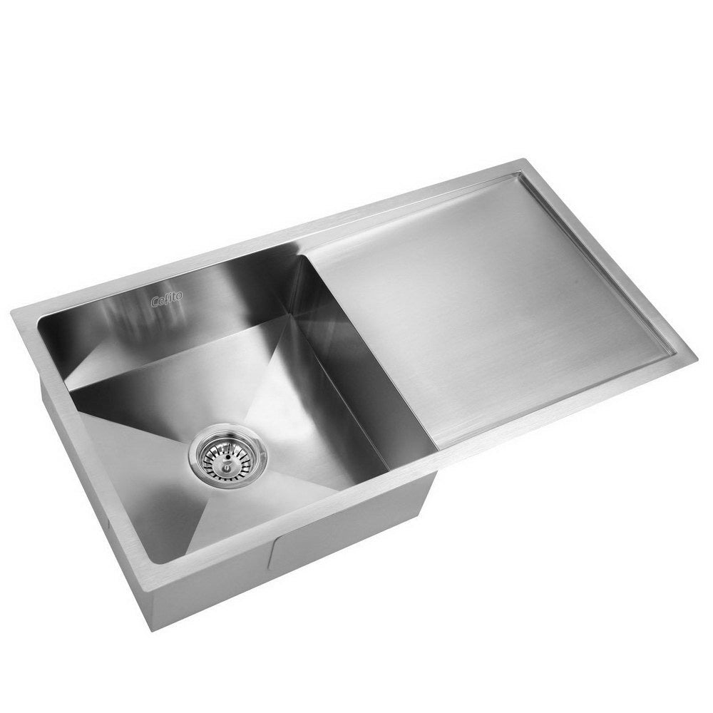 Cefito Kitchen Sink 87X45CM Stainless Steel Basin Single Bowl Silver-0