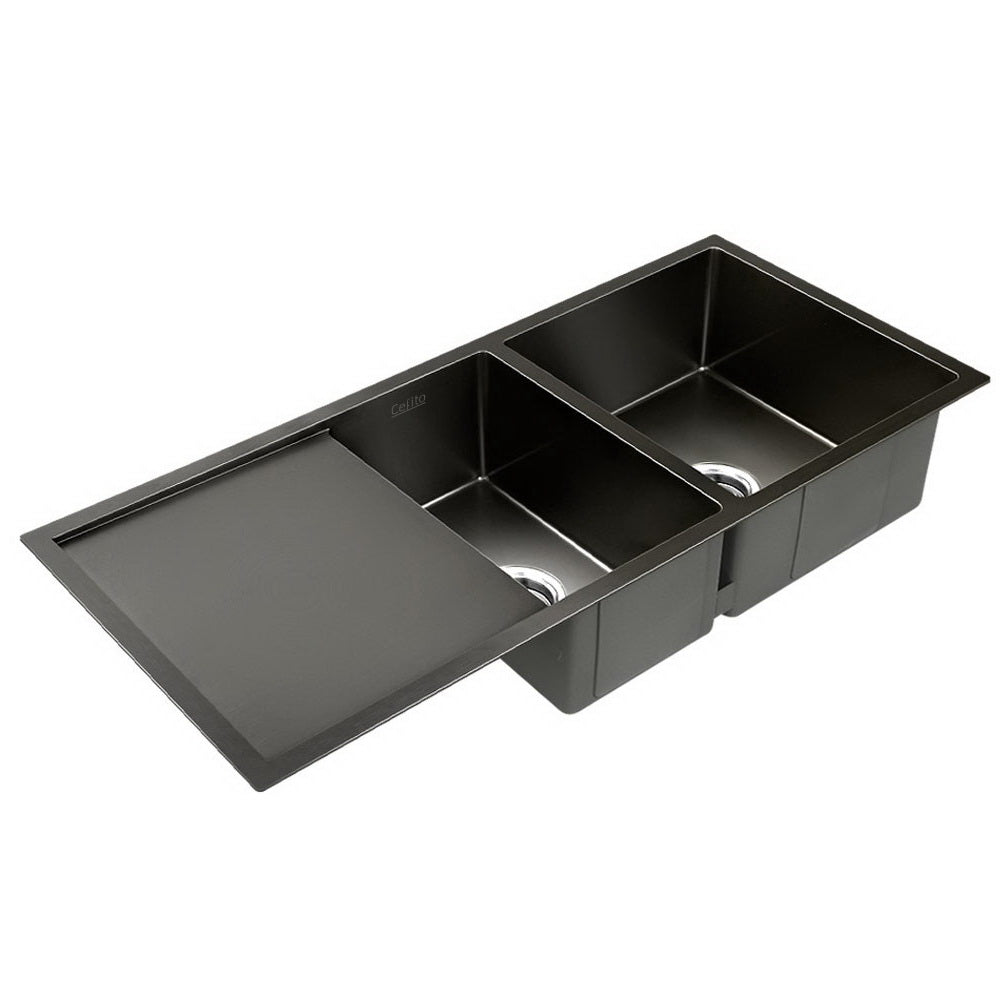 Cefito Kitchen Sink 100X45CM Stainless Steel Basin Double Bowl Black-0