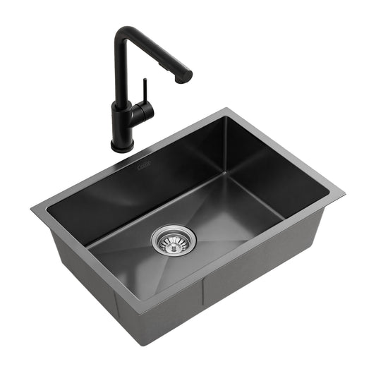 Cefito Stainless Steel Sink 30x45CM With Pull Out Mixer Tap Kitchen Basin Single Bowl Black