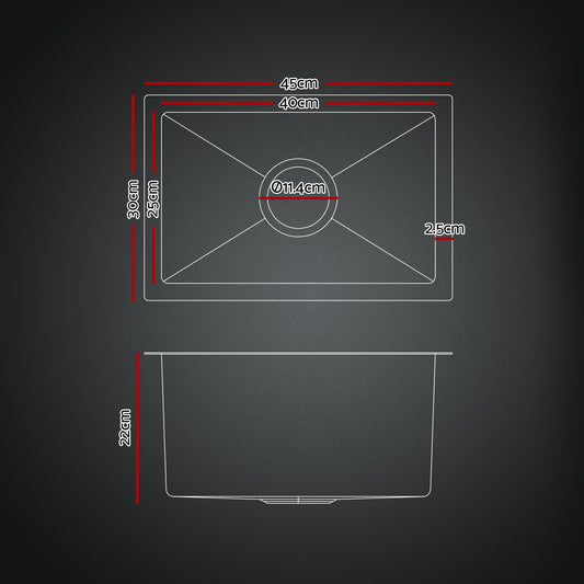 Cefito Stainless Steel Sink 30x45CM With Pull Out Mixer Tap Kitchen Basin Single Bowl Black