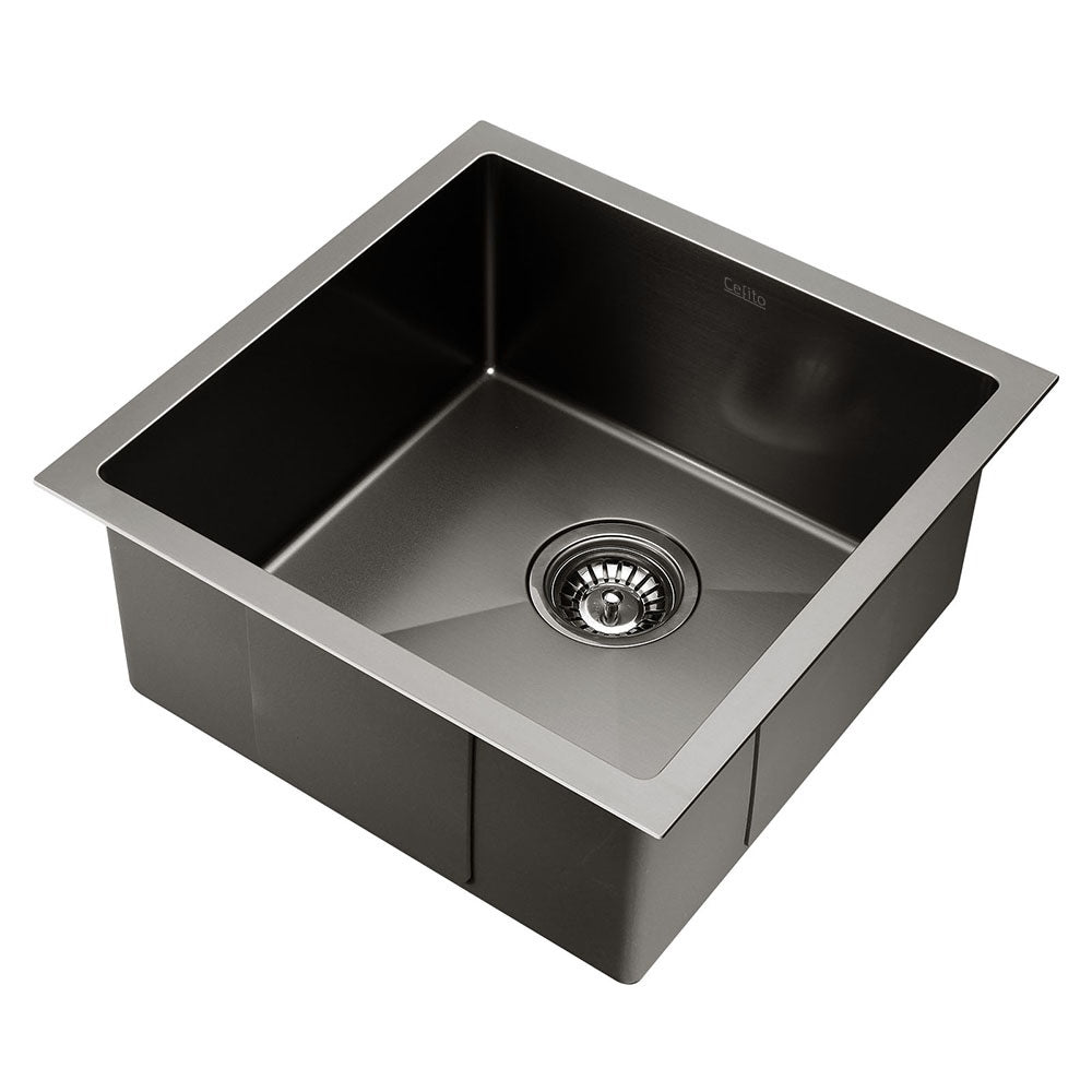 Cefito Kitchen Sink 44X44CM Stainless Steel Basin Single Bowl Black-0