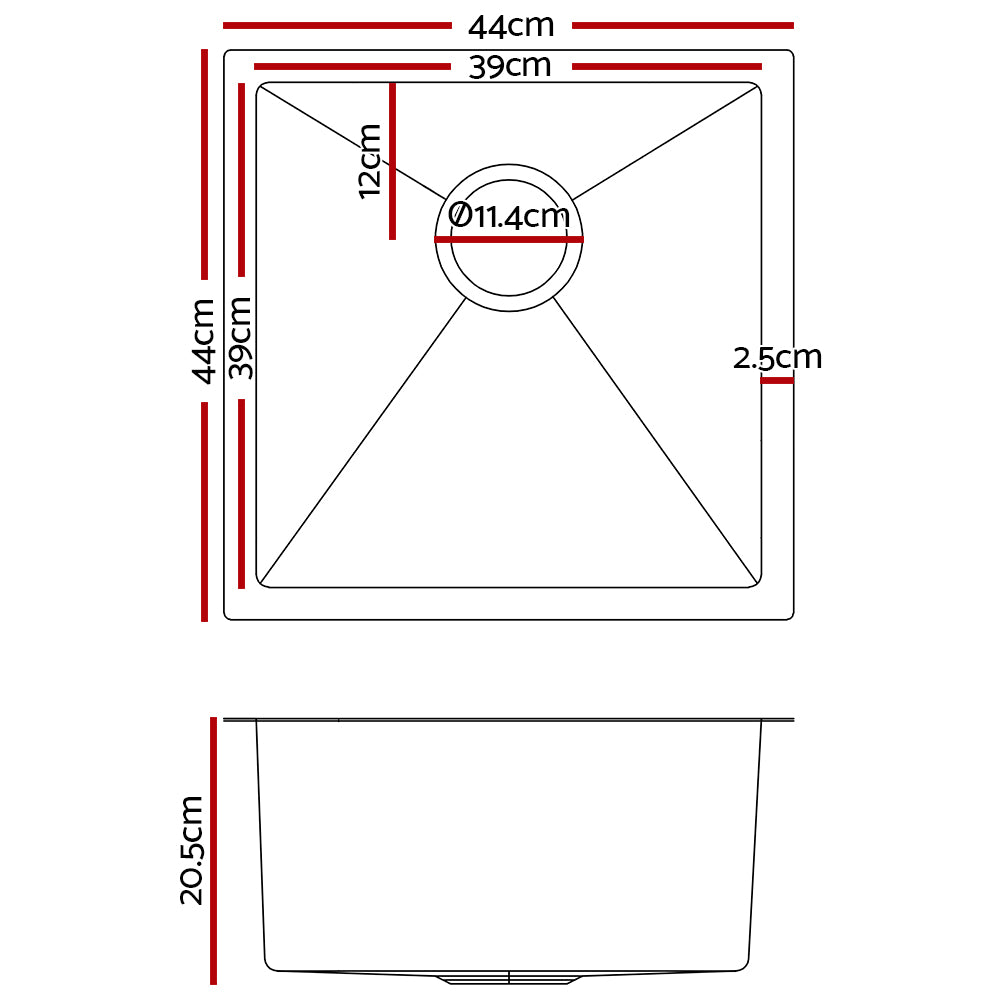 Cefito Kitchen Sink 44X44CM Stainless Steel Basin Single Bowl Black-1