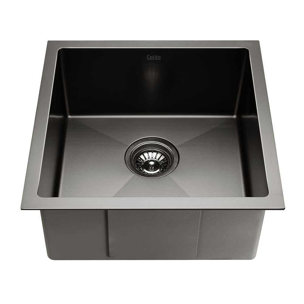 Cefito Kitchen Sink 44X44CM Stainless Steel Basin Single Bowl Black-2