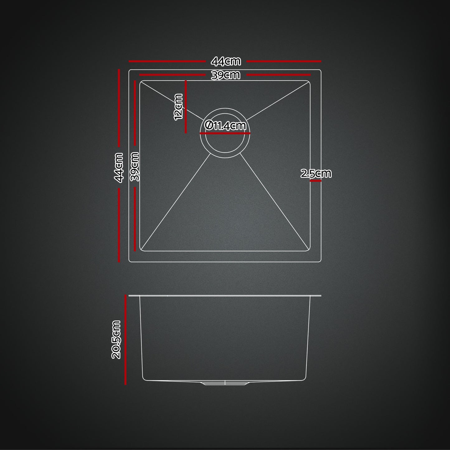 Cefito Stainless Steel Sink 44x44CM With Pull Out Mixer Tap Kitchen Basin Single Bowl Black