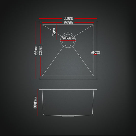 Cefito Stainless Steel Sink 44x44CM With Pull Out Mixer Tap Kitchen Basin Single Bowl Black