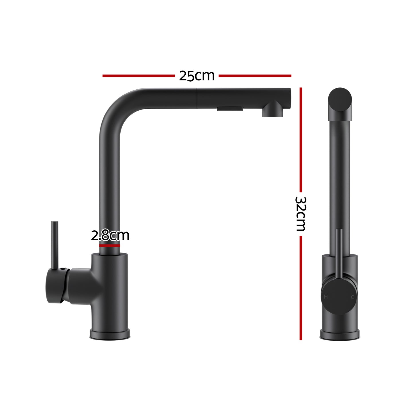 Cefito Stainless Steel Sink 44x44CM With Pull Out Mixer Tap Kitchen Basin Single Bowl Black