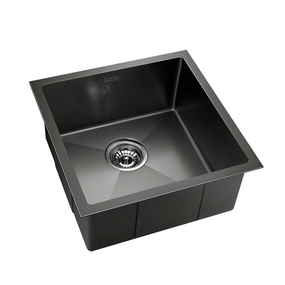 Cefito Kitchen Sink 51X45CM Stainless Steel Basin Single Bowl Black-0