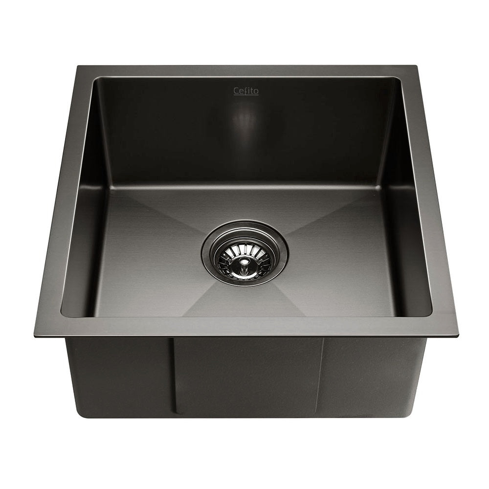 Cefito Kitchen Sink 51X45CM Stainless Steel Basin Single Bowl Black-2