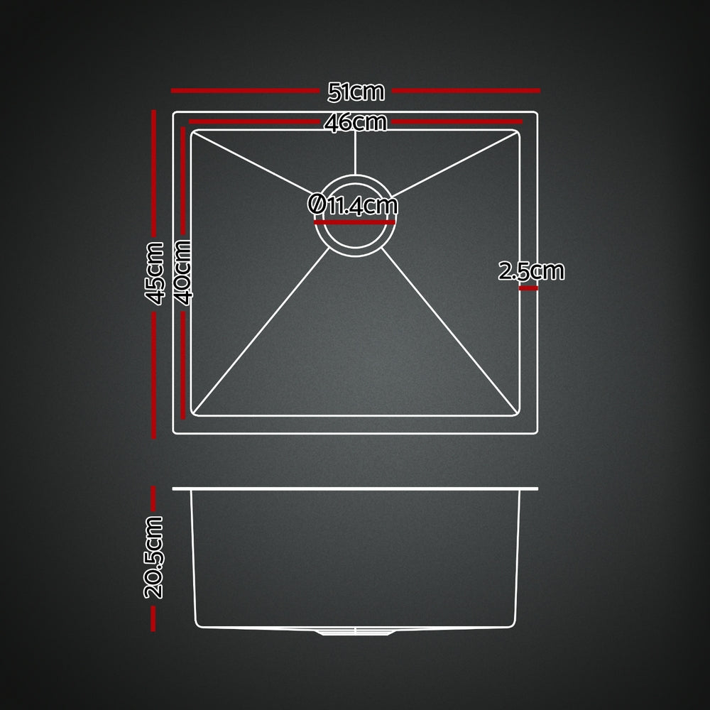 Cefito Stainless Steel Sink 51x45CM With Pull Out Mixer Tap Kitchen Single Bowl Black-1