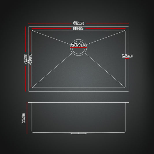 Cefito Stainless Steel Sink 60x45CM With Pull Out Mixer Tap Kitchen Basin Single Bowl Black