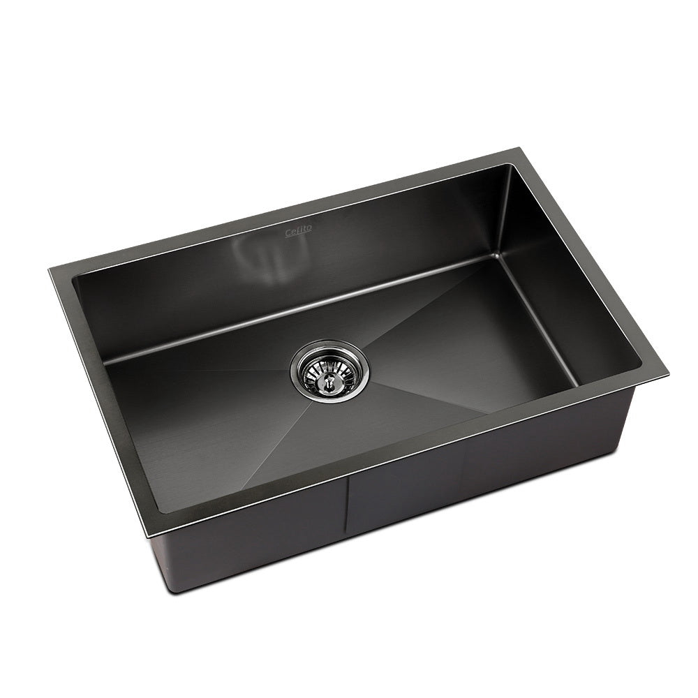 Cefito Kitchen Sink 70X45CM Stainless Steel Basin Single Bowl Black-0