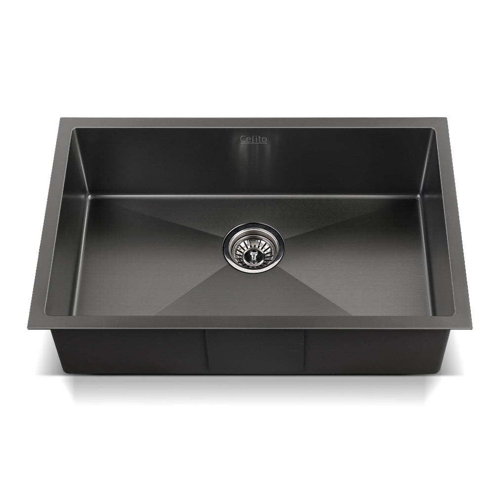 Cefito Kitchen Sink 70X45CM Stainless Steel Basin Single Bowl Black-2