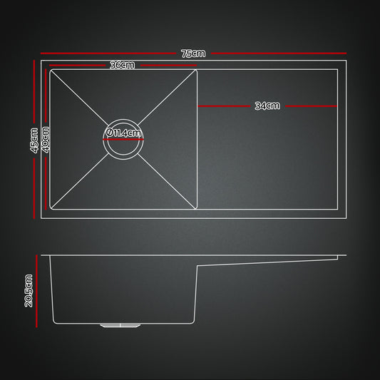 Cefito Stainless Steel Sink 75x45CM With Pull Out Mixer Tap Kitchen Basin Single Bowl Black