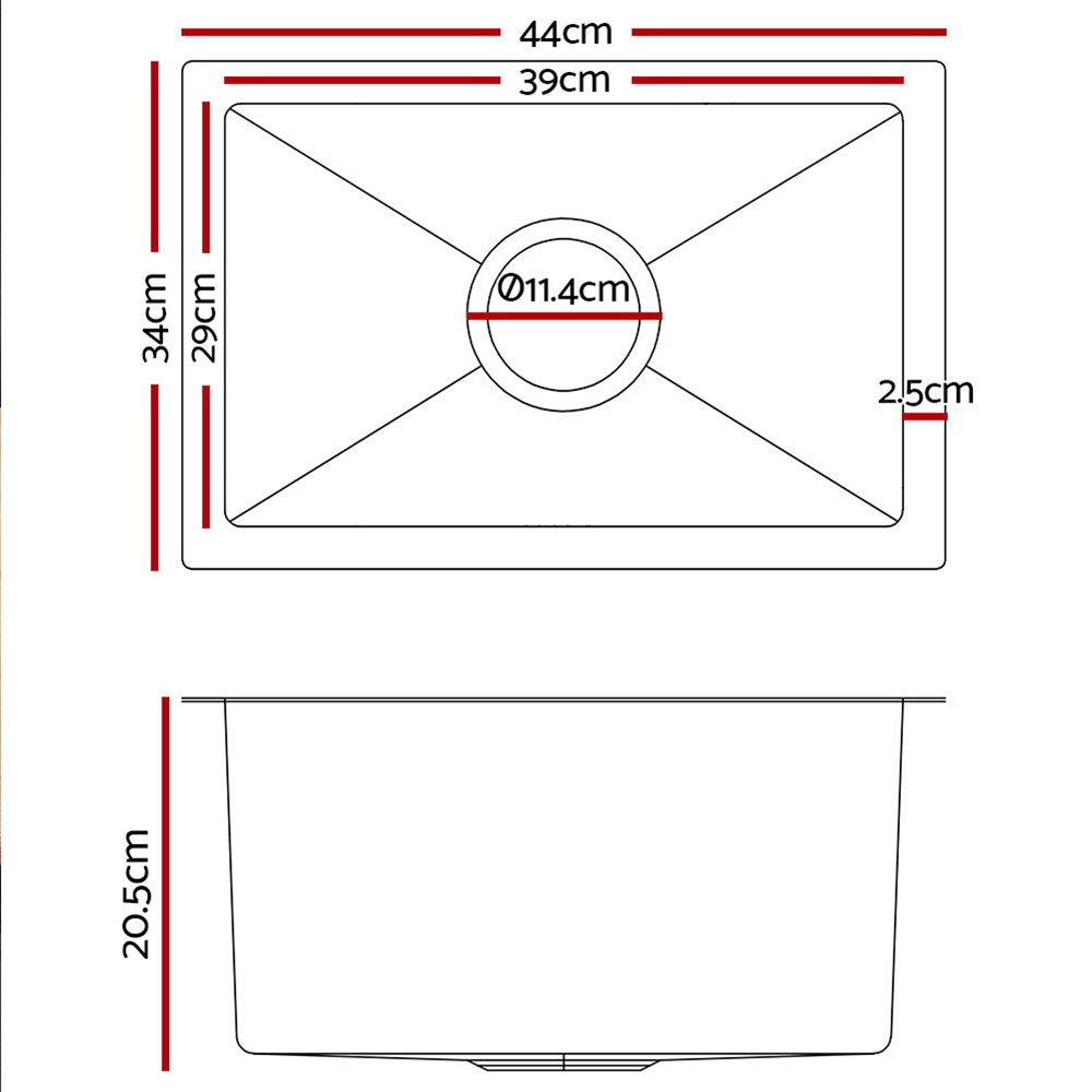 Cefito Kitchen Sink 44X34CM Stainless Steel Nano Basin Single Bowl Silver-1