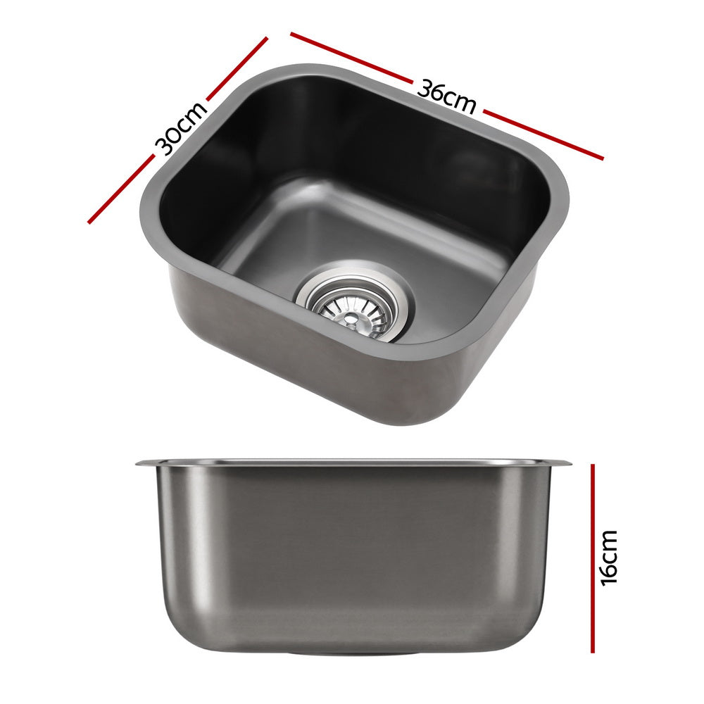 Cefito Kitchen Sink 30X36CM Stainless Steel Nano Basin Single Bowl Black-1