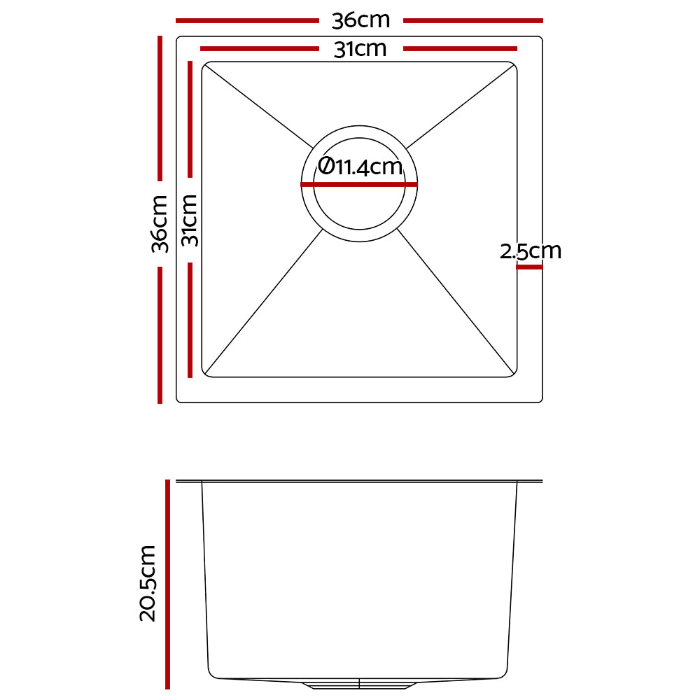 Cefito Kitchen Sink 36X36CM Stainless Steel Nano Basin Single Bowl Silver-1