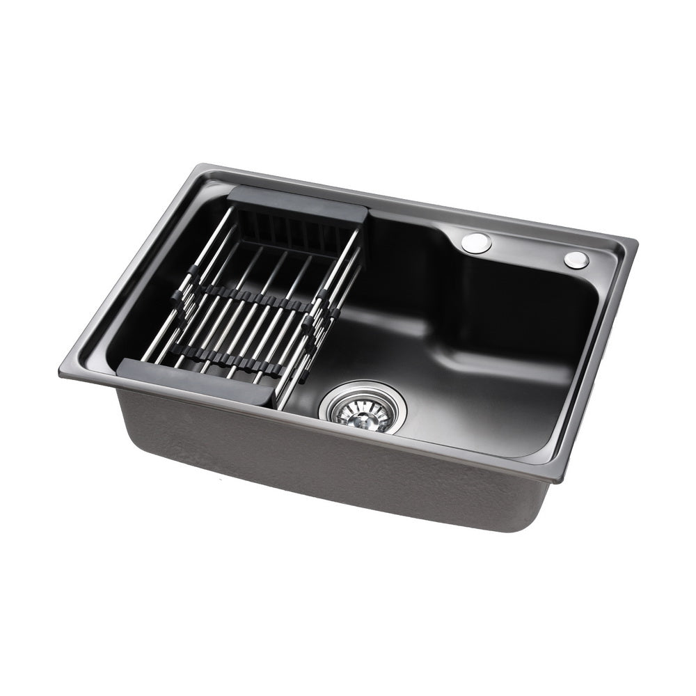 Cefito Kitchen Sink 61X43CM Stainless Steel Basin Single Bowl Black Drain Basket-0