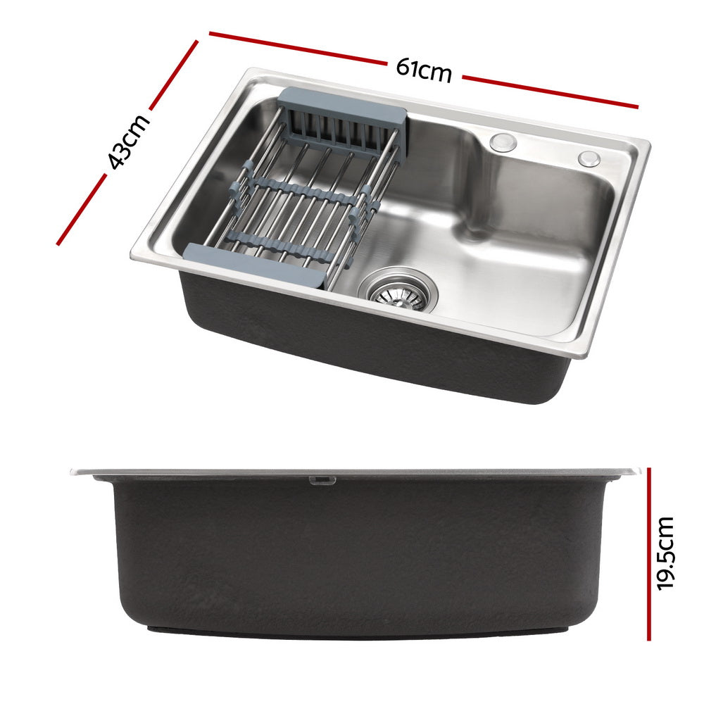 Cefito Kitchen Sink 61X43CM Stainless Steel Basin Single Bowl Silver Drain Basket-1