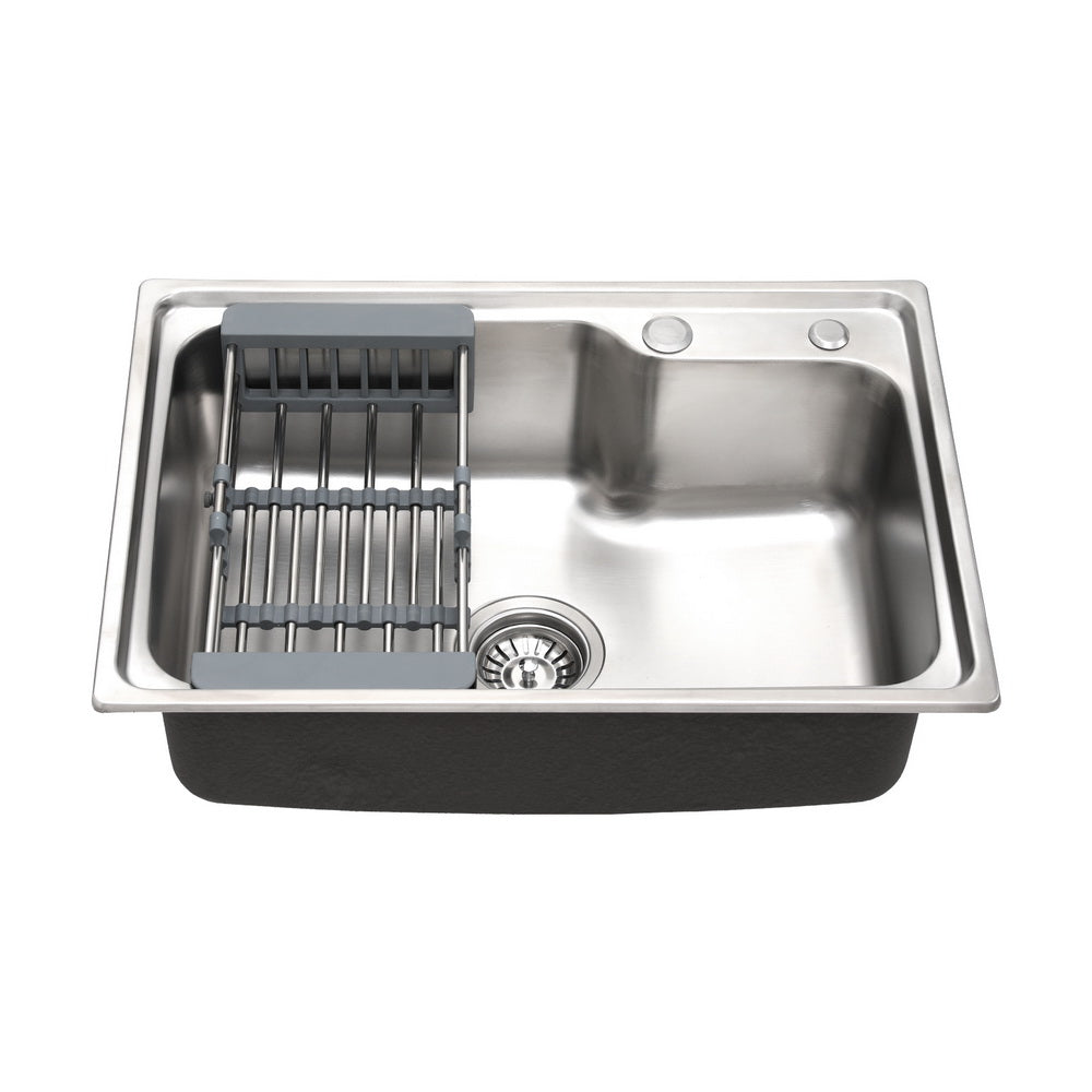 Cefito Kitchen Sink 61X43CM Stainless Steel Basin Single Bowl Silver Drain Basket-2