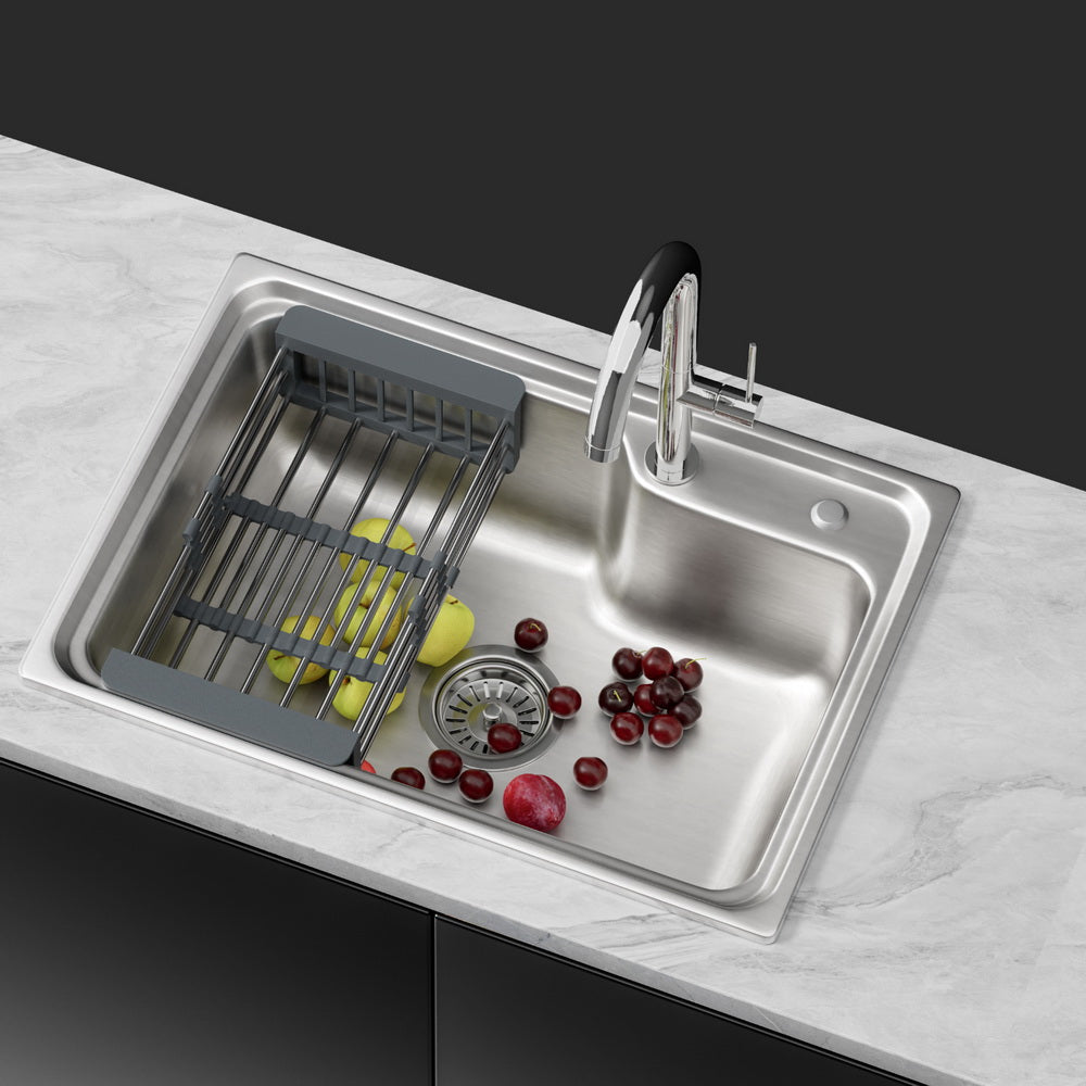 Cefito Kitchen Sink 61X43CM Stainless Steel Basin Single Bowl Silver Drain Basket-6