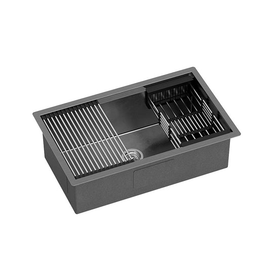 Cefito Kitchen Sink 70X45CM Stainless Steel Single Bowl Drain Rack Basket Black-0