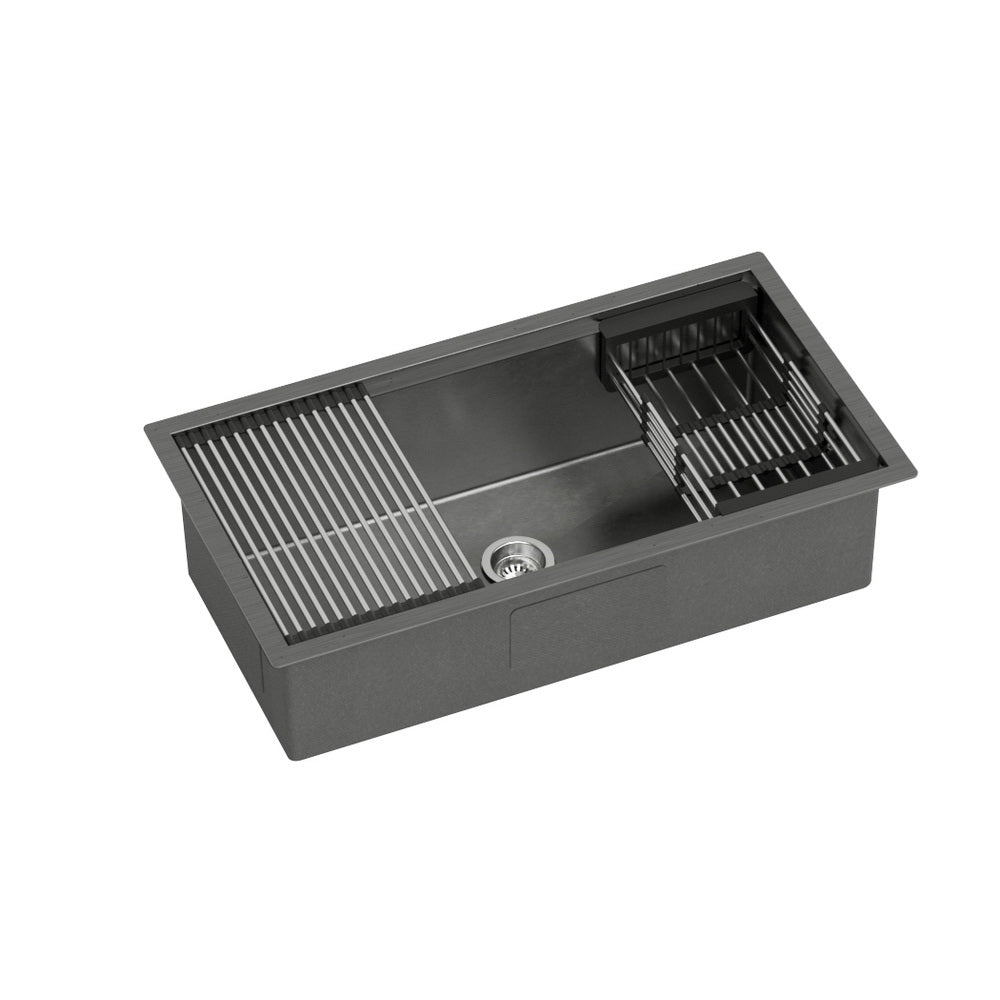 Cefito Kitchen Sink 81X45CM Stainless Steel Single Bowl Drain Rack Basket Black-0