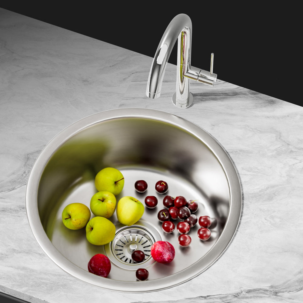 Cefito Kitchen Sink 43cm Round Stainless Steel Basin Single Bowl Silver-6