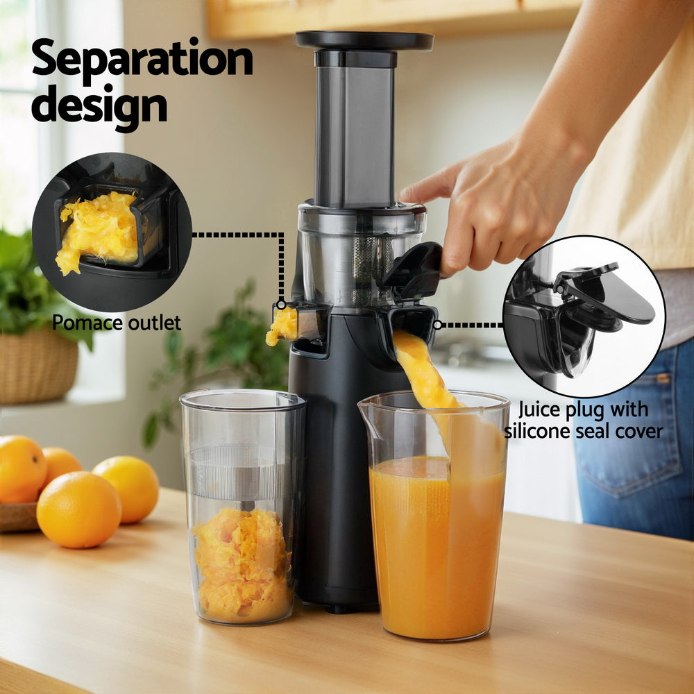 Devanti Slow Juicer Cold Press Fruit Juice Extractor 130W Black-3