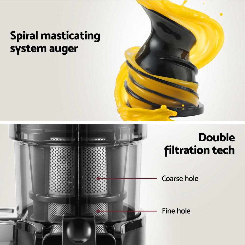 Devanti Slow Juicer Cold Press Fruit Juice Extractor 130W Black-4