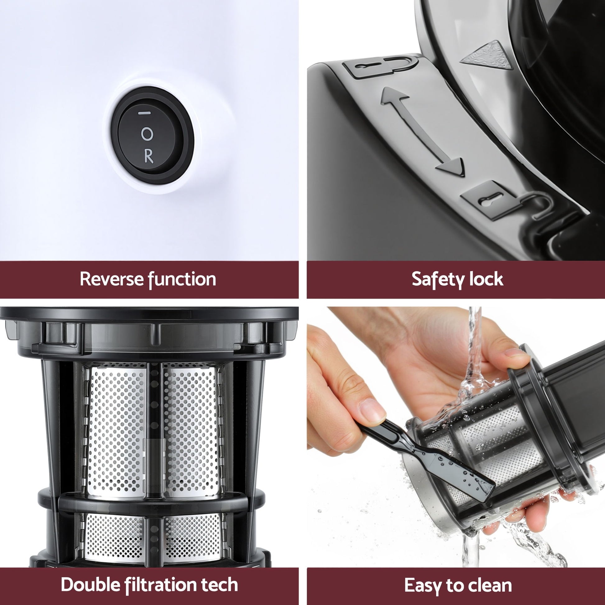 Devanti Slow Juicer Cold Press Fruit Juice Extractor 130W White-5