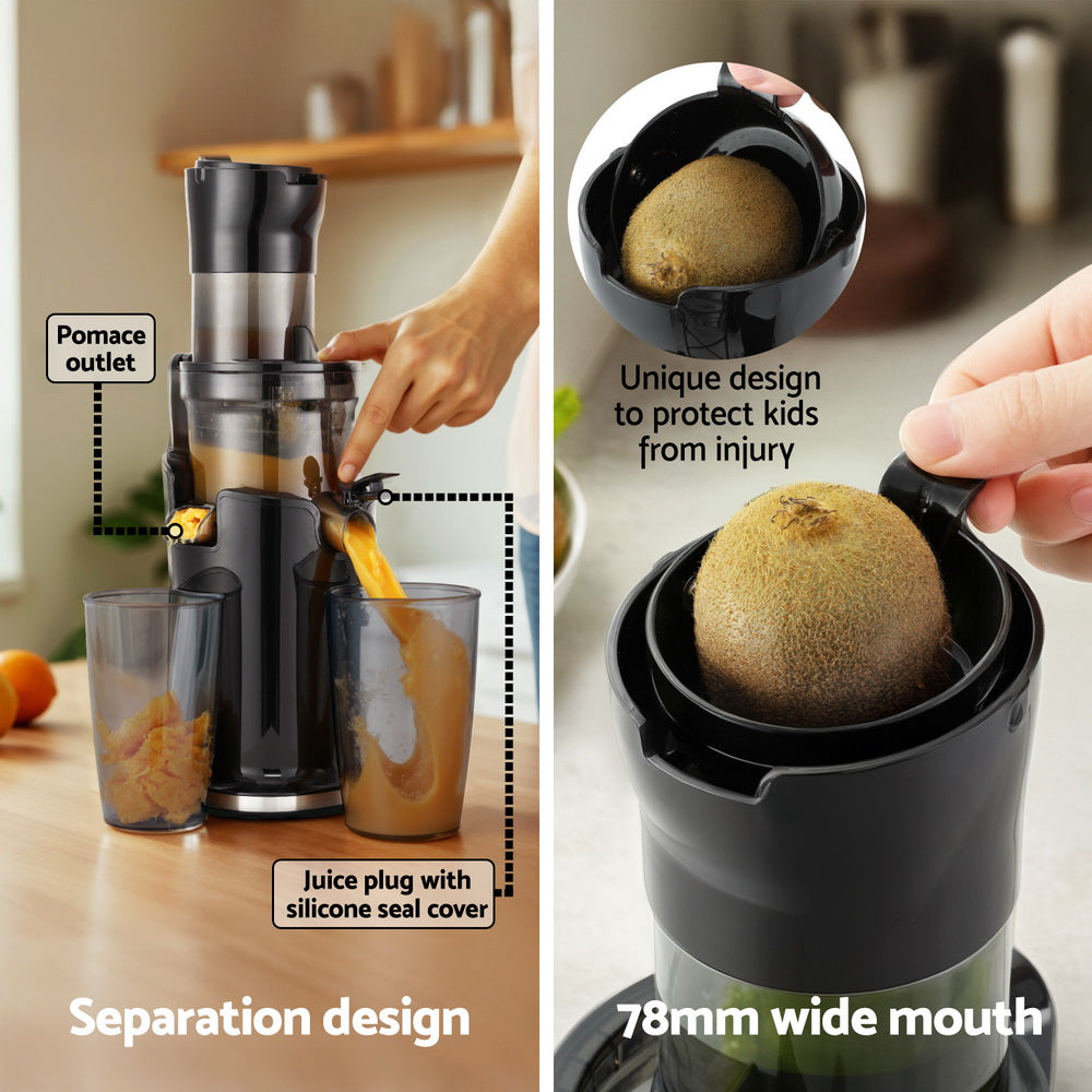 Devanti Slow Juicer Cold Press Fruit Juice Extractor 200W Black-3