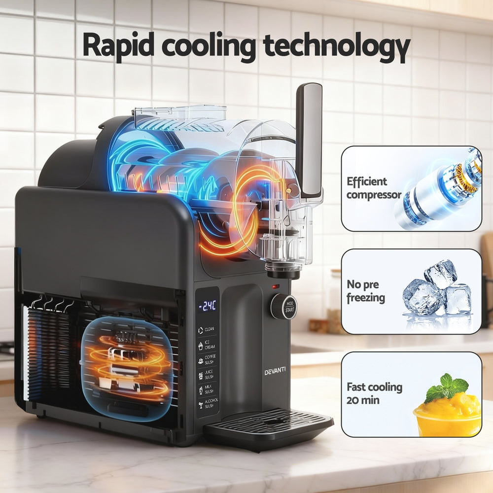 Devanti 5in1 Slushie Machine Ice Cream Maker 2L Grey-4