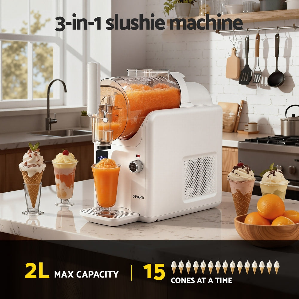 Devanti 5in1 Slushie Machine Ice Cream Maker 2L White-3