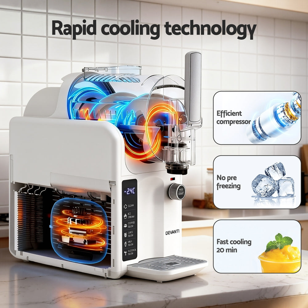 Devanti 5in1 Slushie Machine Ice Cream Maker 2L White-4