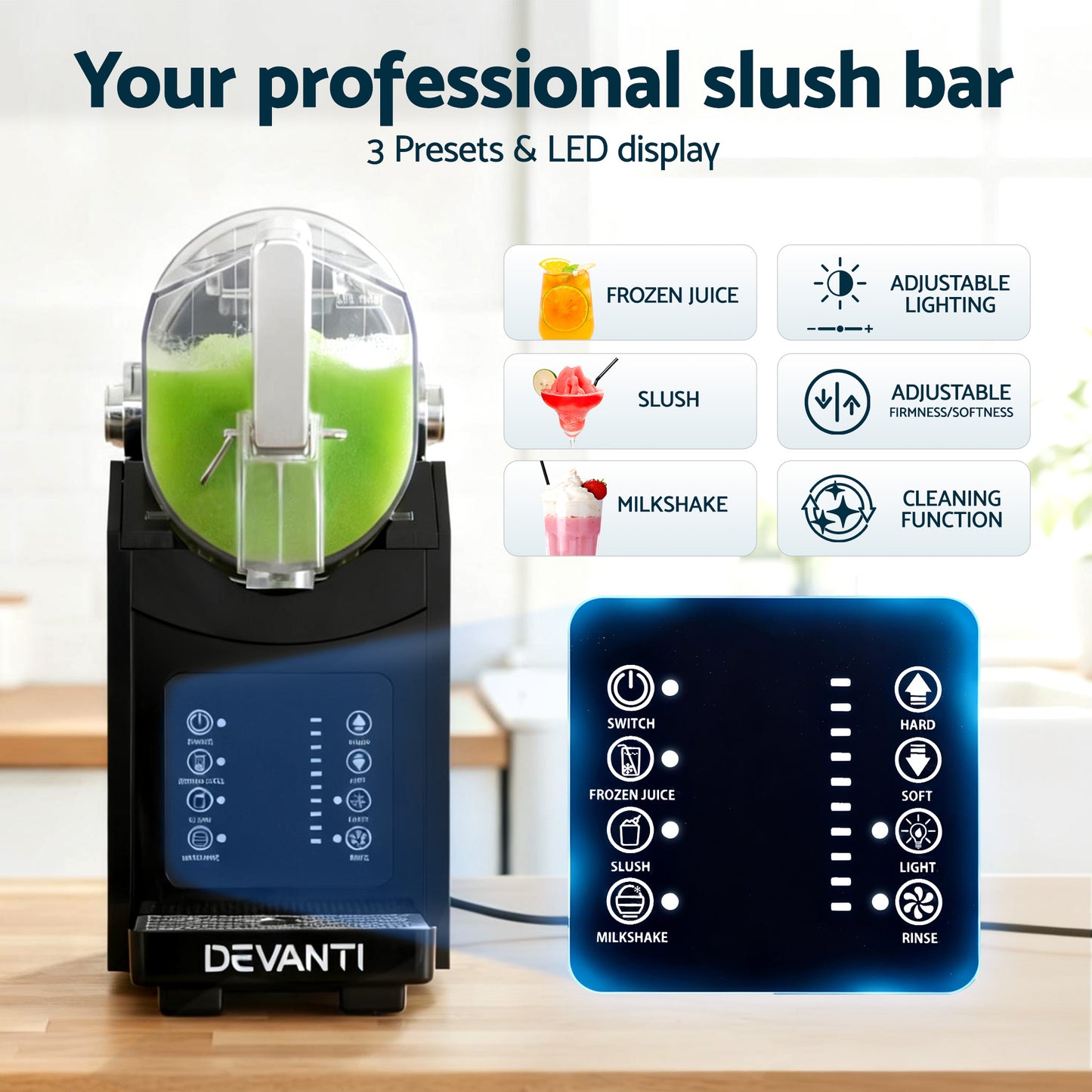 Devanti 1.8L Slushie Machine Maker Frozen Smoothies Milkshakes Black-6