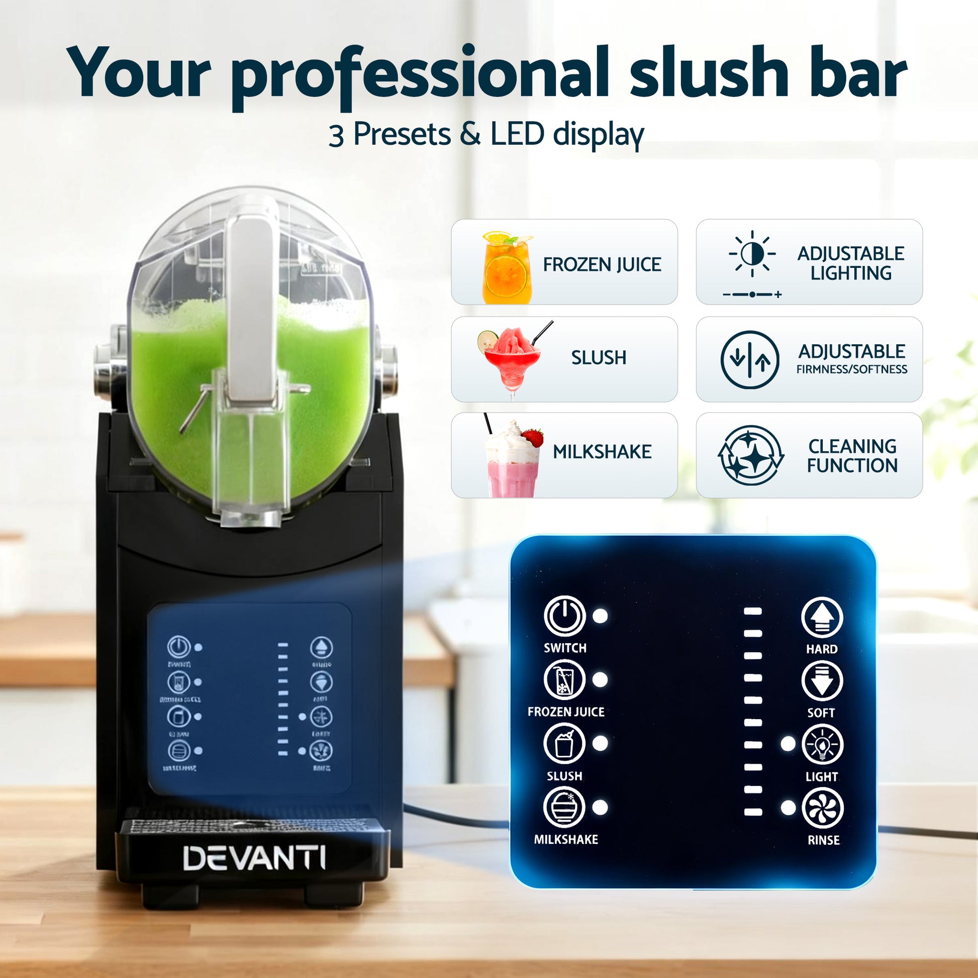 Devanti 1.8L Slushie Machine Maker Frozen Smoothies Milkshakes Black-6
