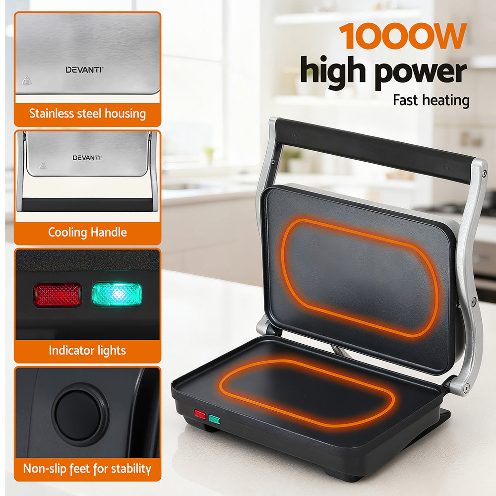 Devanti 3 in 1 Sandwich Maker Steak Press Grill 1000W-6