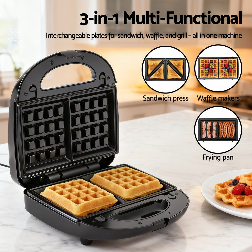 Devanti 3-in-1 Sandwich Press Waffle Maker Panini Press Grill 850W-3