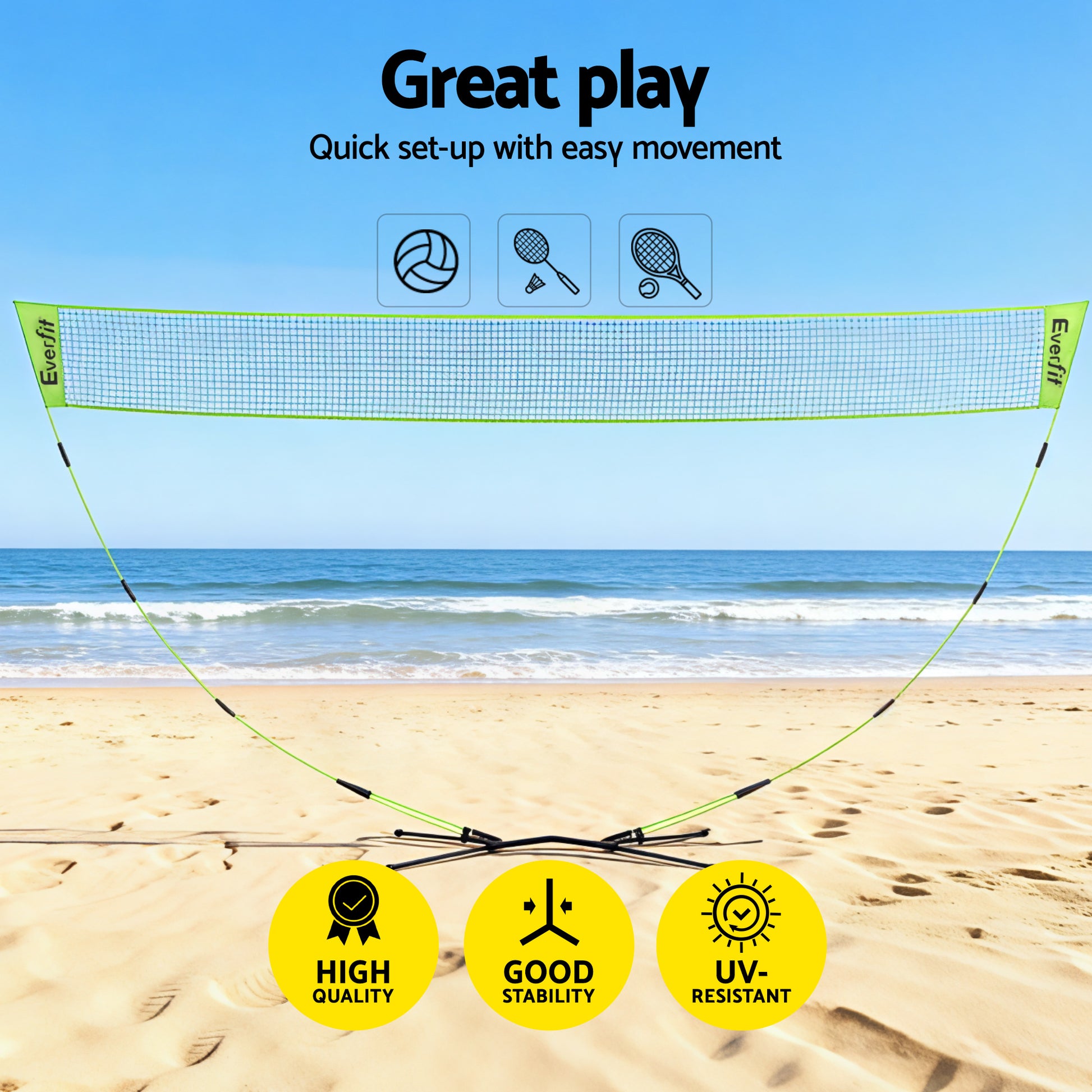 Everfit 3M Badminton Tennis Net Portable Volleyball Kit Yellow-5