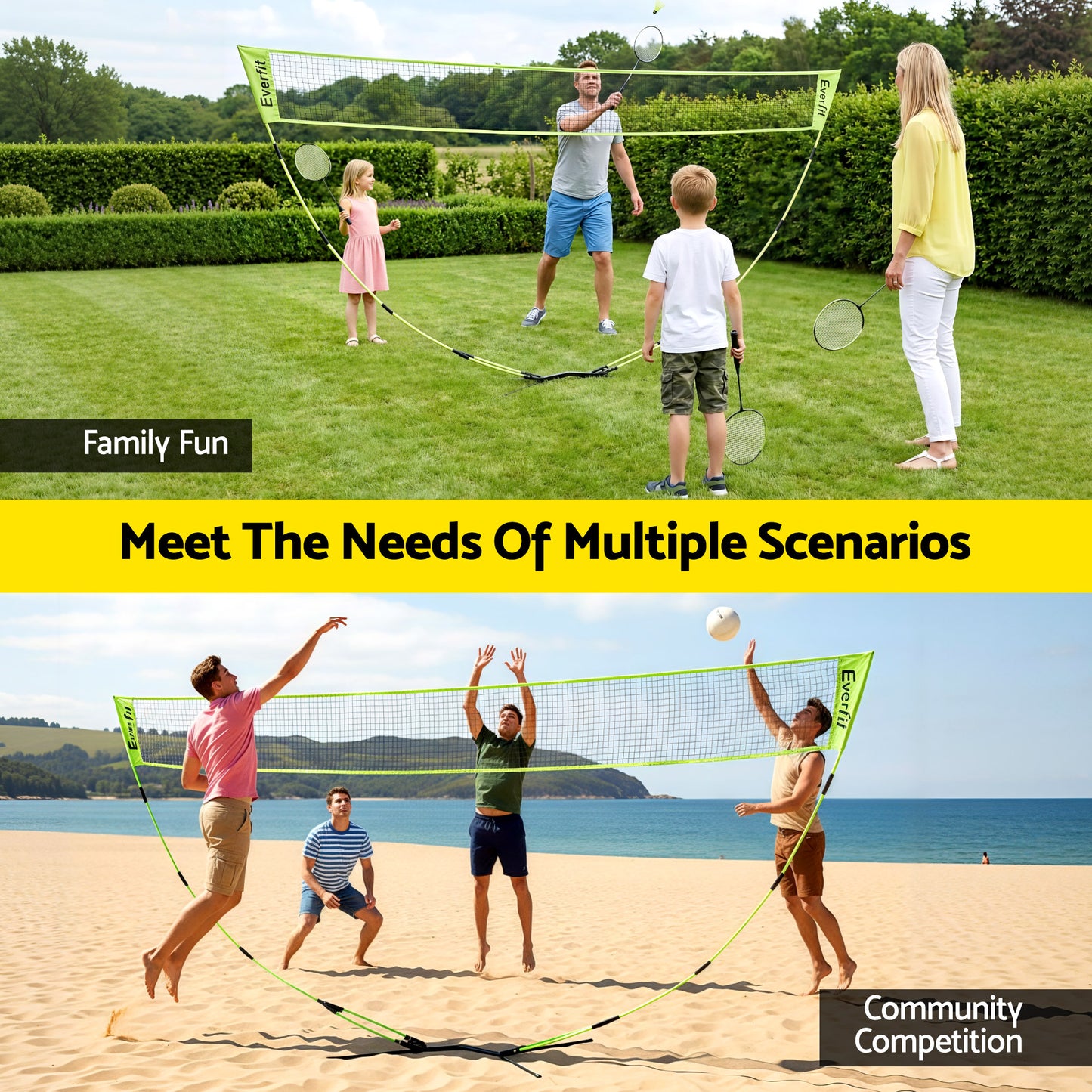 Everfit 3M Badminton Tennis Net Portable Volleyball Kit Yellow-7