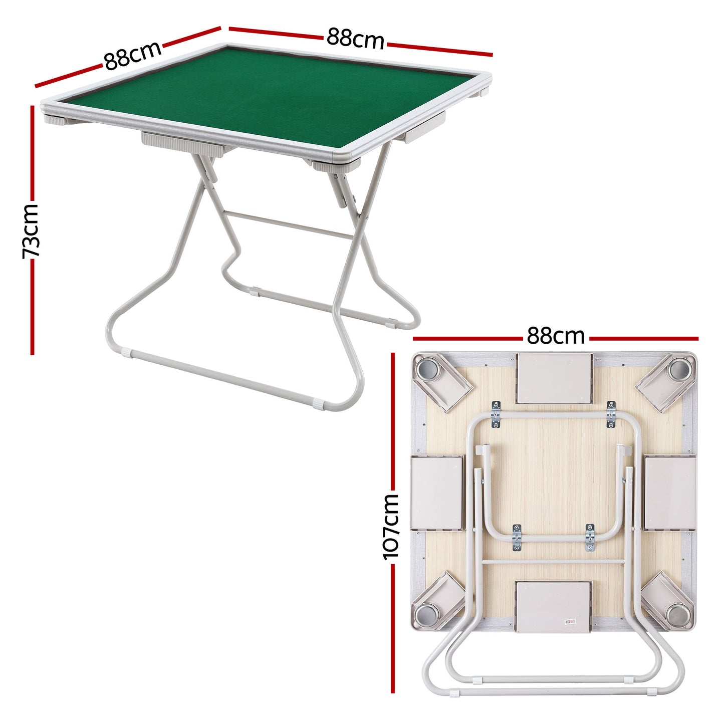 Folding Mahjong Table for Home with 4 Drawers and Cup Holders Green-1