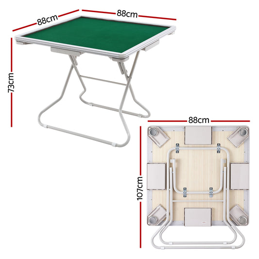 Folding Mahjong Table for Home with 4 Drawers and Cup Holders Green-1